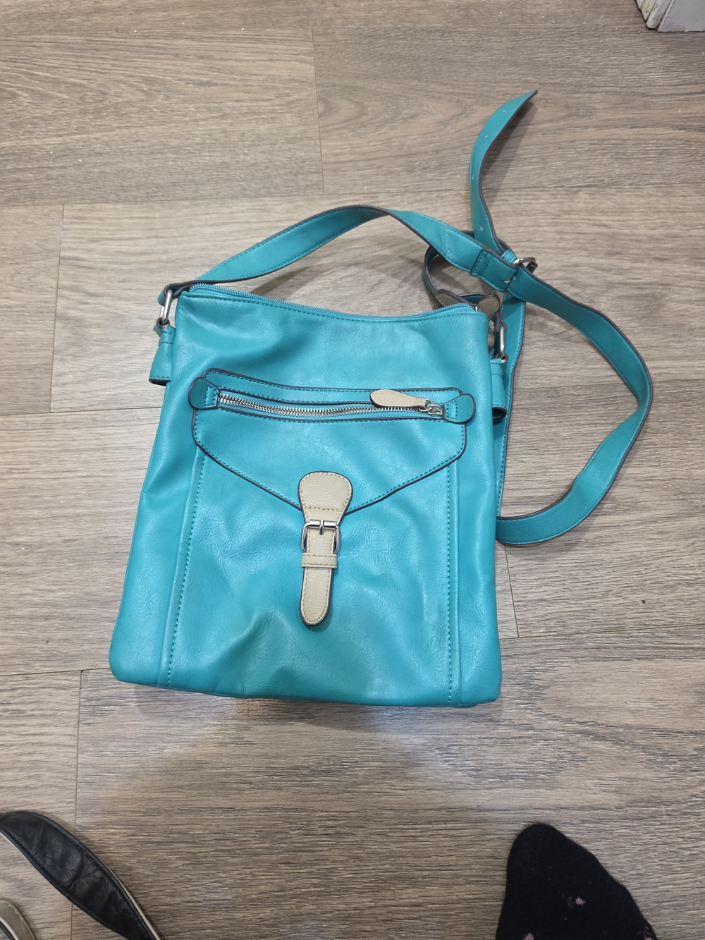 CHARLIE B Teal Crossbody Bag with Beige Accent